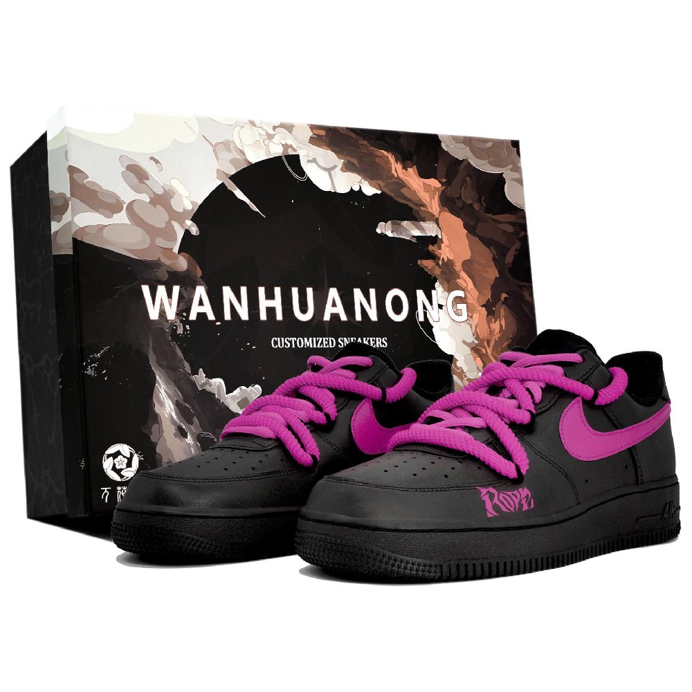 Nike Air Force 1 07 Floral Whimsy Electronic Neon Pink Box Slip-Resistant Low-Top Skateboard Shoes Unisex Black Pink