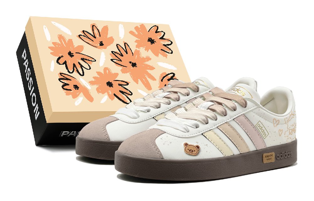Adidas Vl Court Fall Winter Renewal Anti Slip Wear Resistant Low Top Skateboard Shoes Unisex Pink Yellow