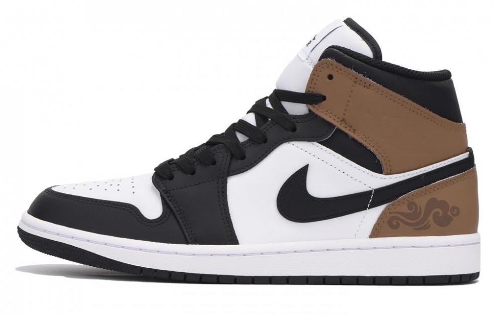 Jordan Air Jordan 1 Slip-Resistant Coverage Balance Impact-Resistant Mid-Top Vintage Basketball Shoes Men's Black Brown