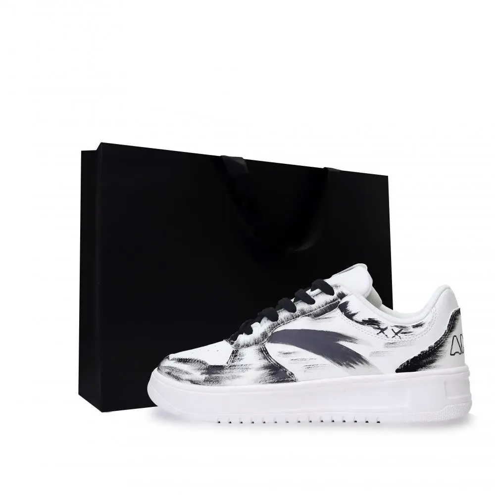 Anta Relaxed Slip Resistant Shock Absorbers Low top Skateboard Shoes Unisex Black White