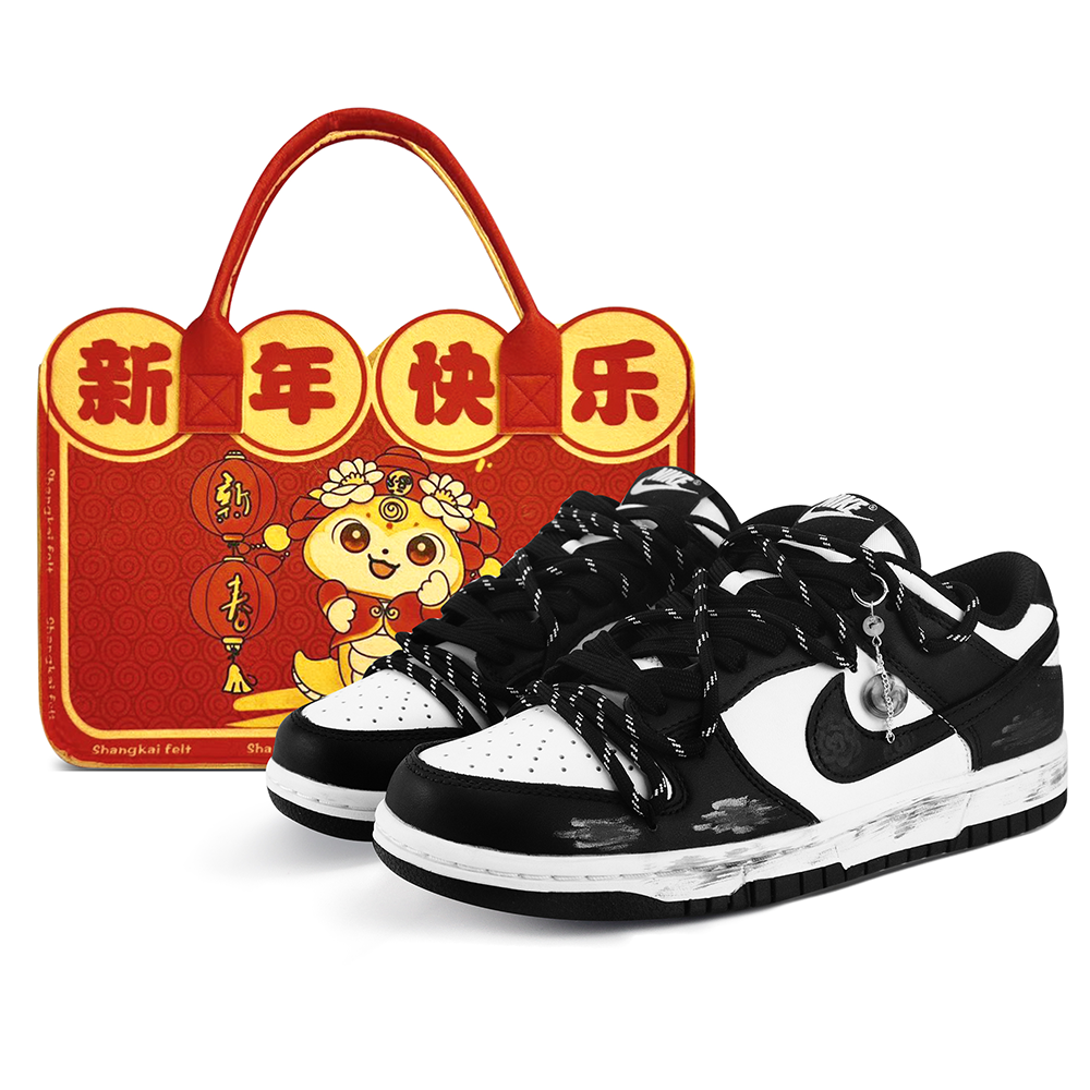 Nike Dunk Anti-Slip Wear-Resistant Low-Top Skateboard Shoes Unisex Black White