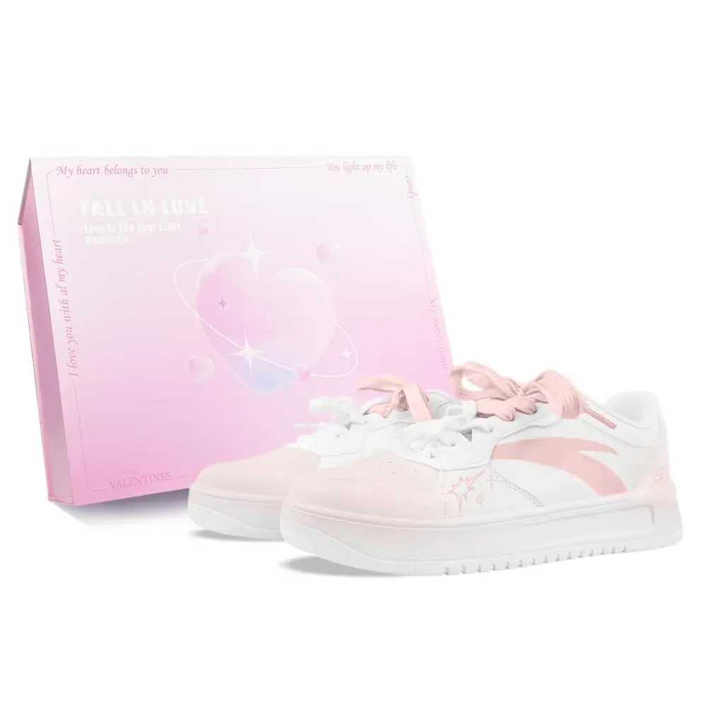 Anta Relaxed Coverage Slip Resistant And Abrasion Resistant Low top Skateboard Shoes Women's White Pink