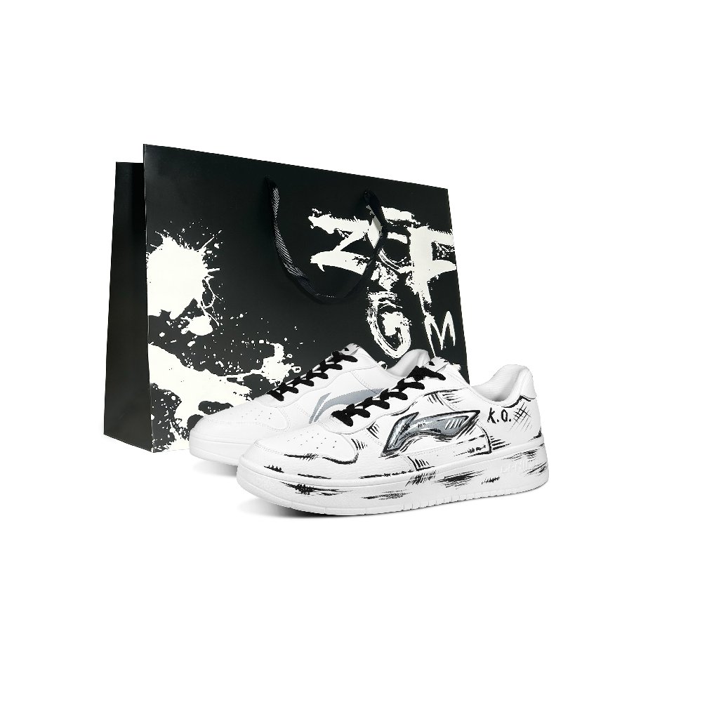 LiNing Pontoon Boats K.O Slip Resistant, Abrasion Resistant, Breathable Low top Skateboard Shoes Men's Black White