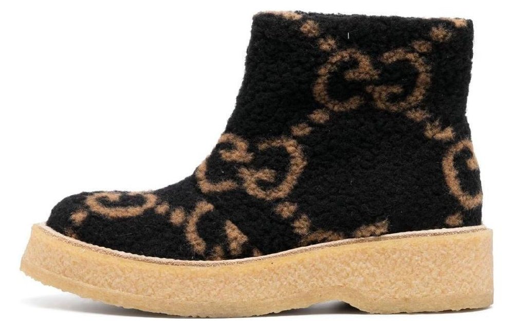 GUCCI Gg Supreme Faux shearling Boots Black Beige