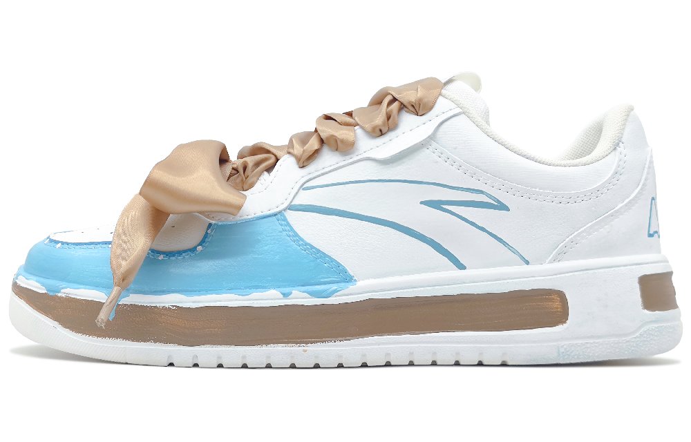 Anta Slip Resistant And Abrasion Resistant Coverage Low Top Skateboard Shoes Unisex White Blue Brown
