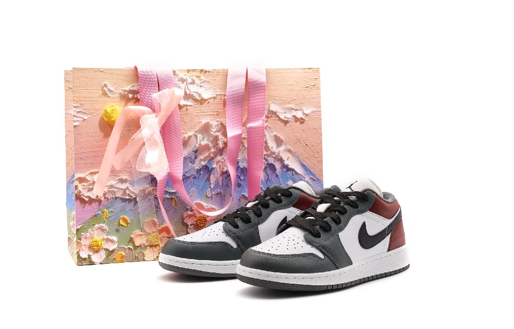 Jordan Air Jordan 1 Low Top Skateboard Shoes Unisex Gray Red White