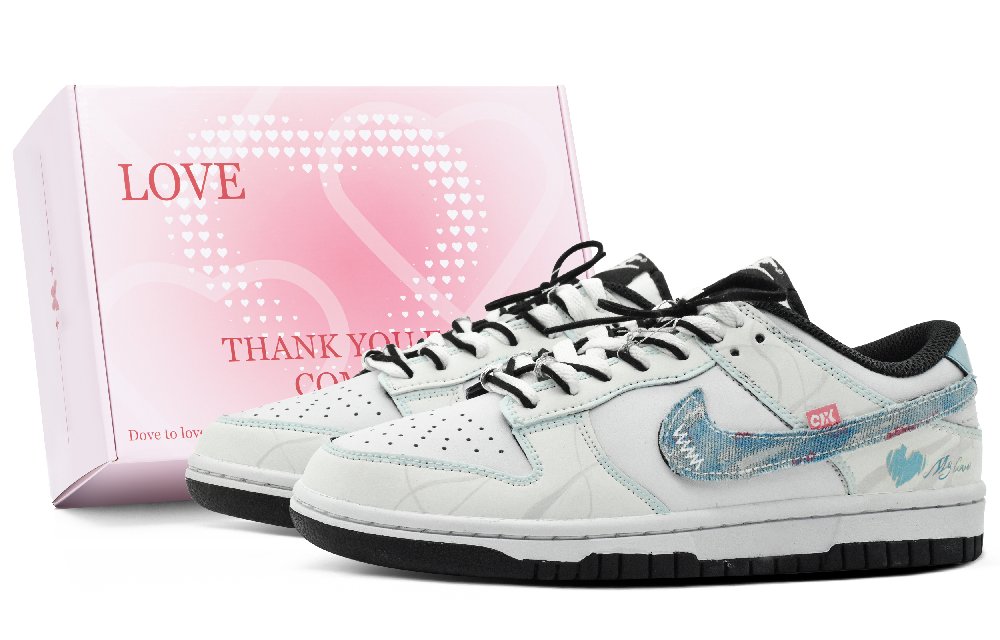 Nike Dunk Love Announcement Box Anti Slip Wear Resistant Low Top Skateboard Shoes Men's White Blue