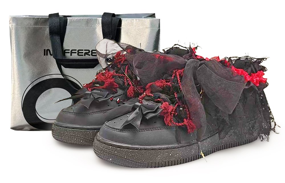 Nike Air Force 1 Abrasion Resistant Low Top Skateboard Shoes Unisex Black Red
