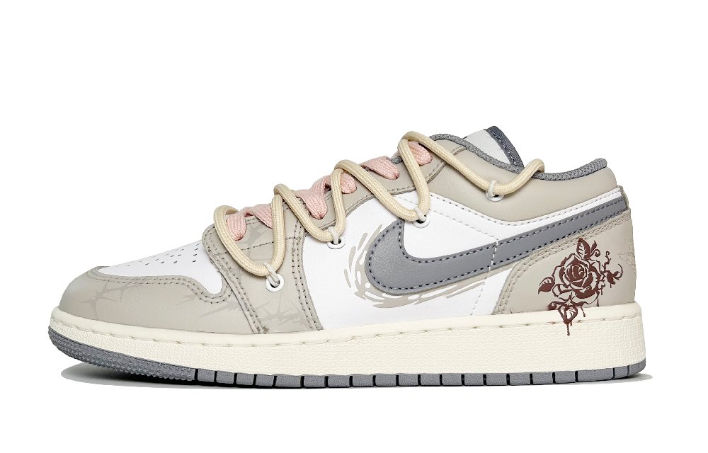 Jordan Air Jordan 1 Slip Resistant, Abrasion Resistant, Waterproof Low Top Vintage Basketball Shoes GS White Brown Pink