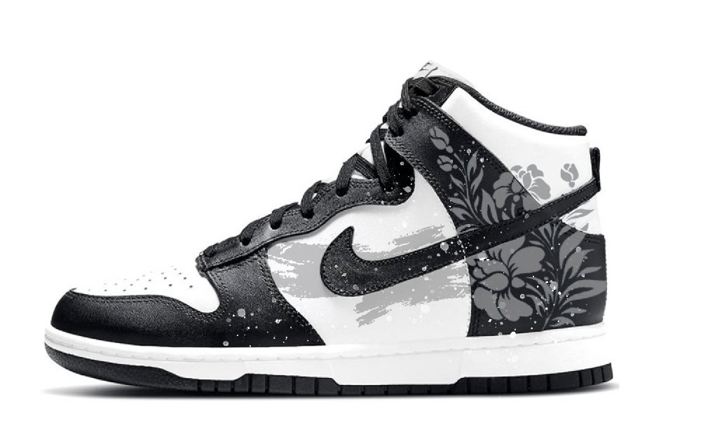 Nike Dunk Peony Silhouette Anti-Slip Wear-Resistant High-Top Skateboard Shoes Men's Black White Gray