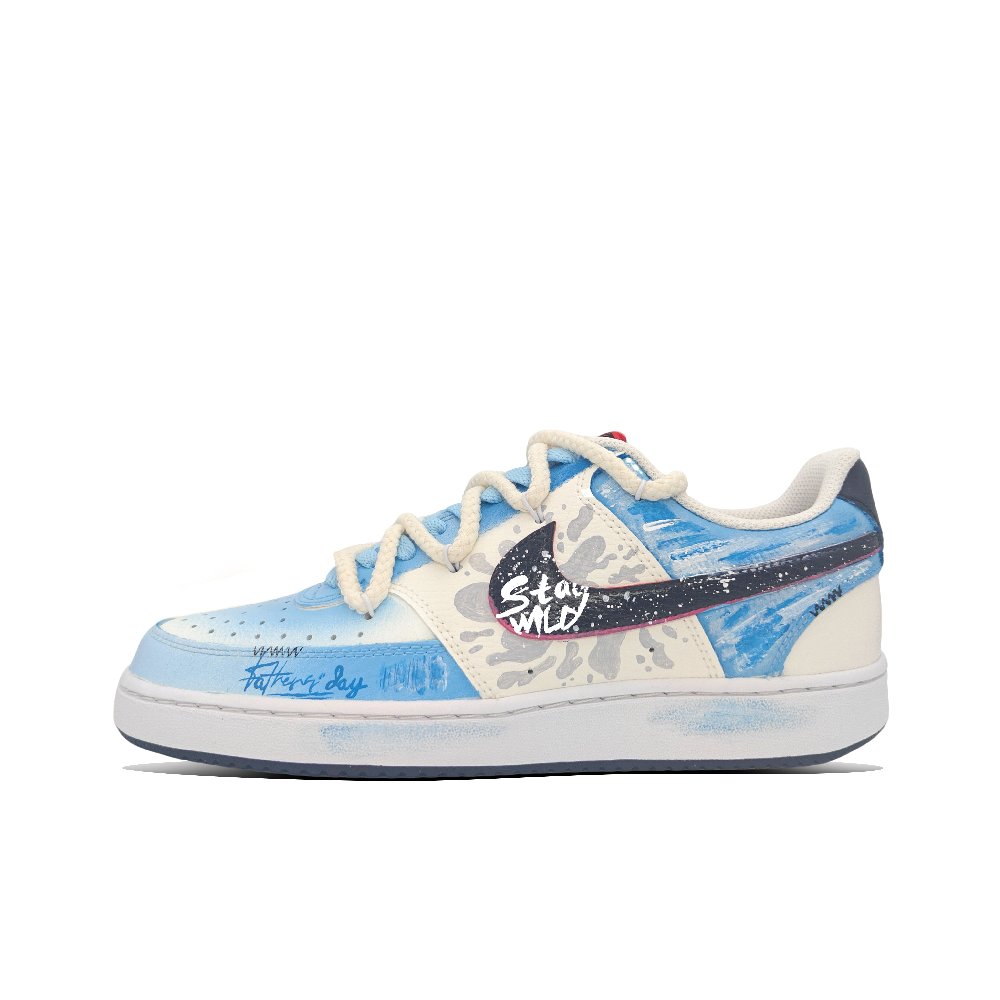 Nike Court Vision 1 Sea Salt Graffiti Wear resistant And Lightweight Low Top Skateboard Shoes Men's Blue White
