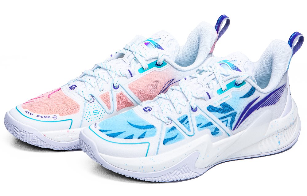 LiNing Speed 1.5 Star Hydrating Cushioning Wear-Resistant Low-Top Basketball Shoes Men's White Blue Pink