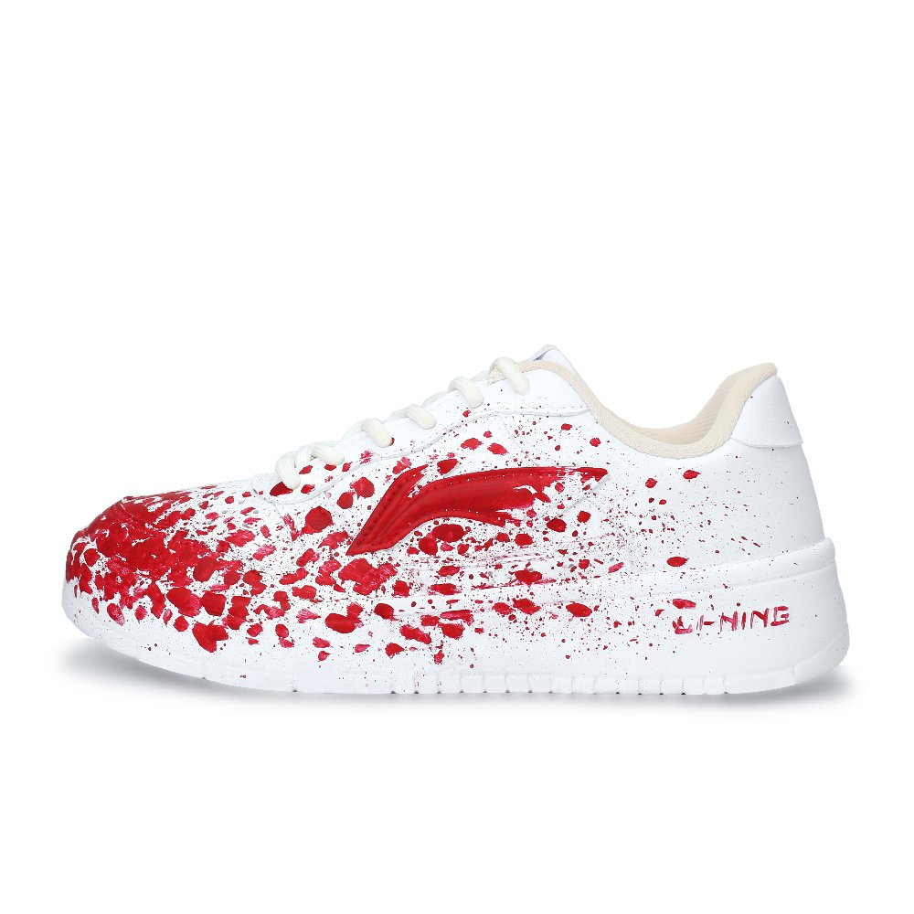 LiNing Pontoon Boats Abrasion Resistant, Lightweight, And Breathable Low Top Skateboard Shoes Unisex White Red