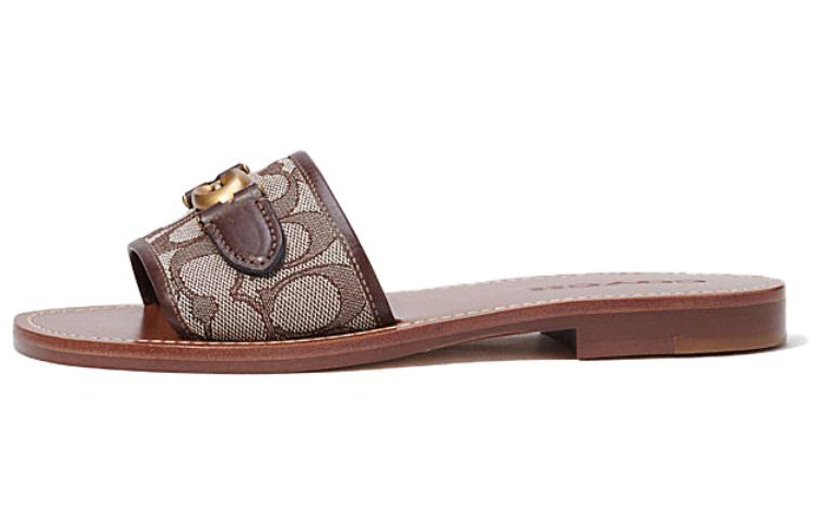 COACH Slip Resistant Slide Slippers Women's Dark Coffee