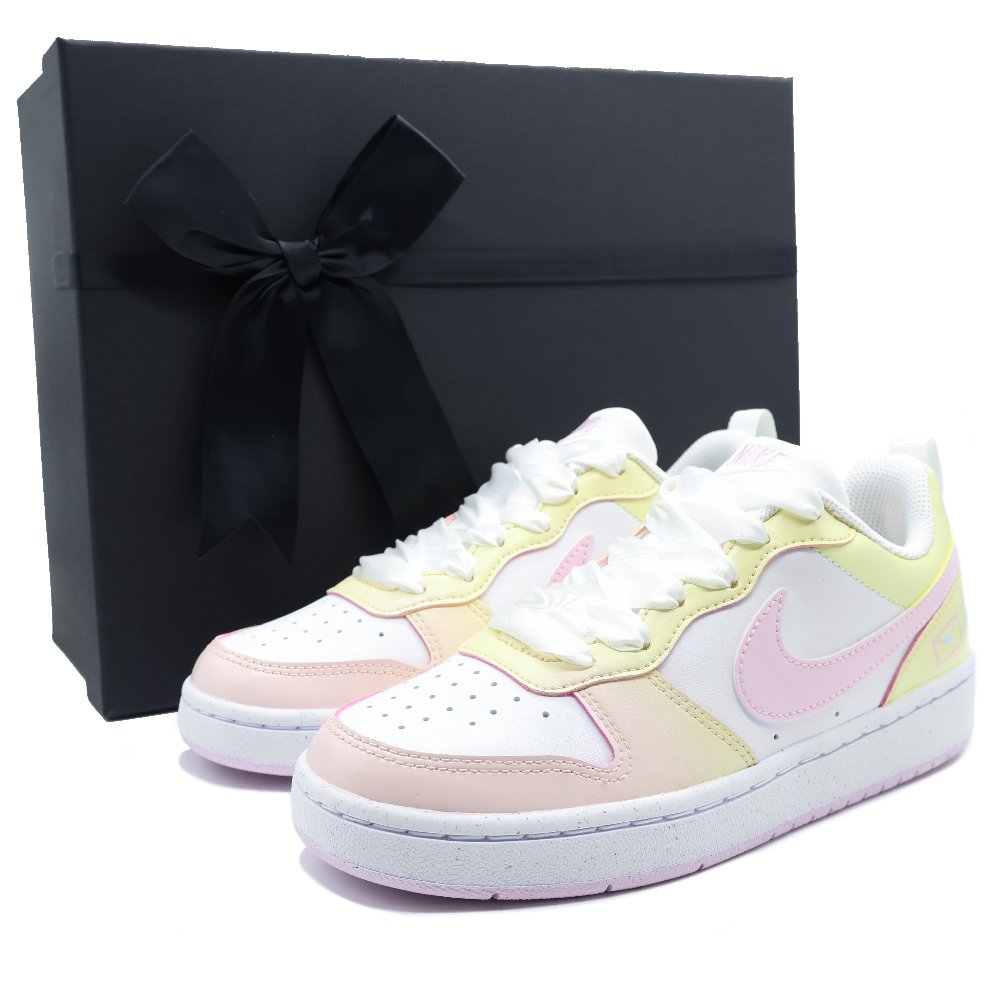 Nike Court Borough Skateboard Shoes Women's Low-Top White/Yellow/Pink