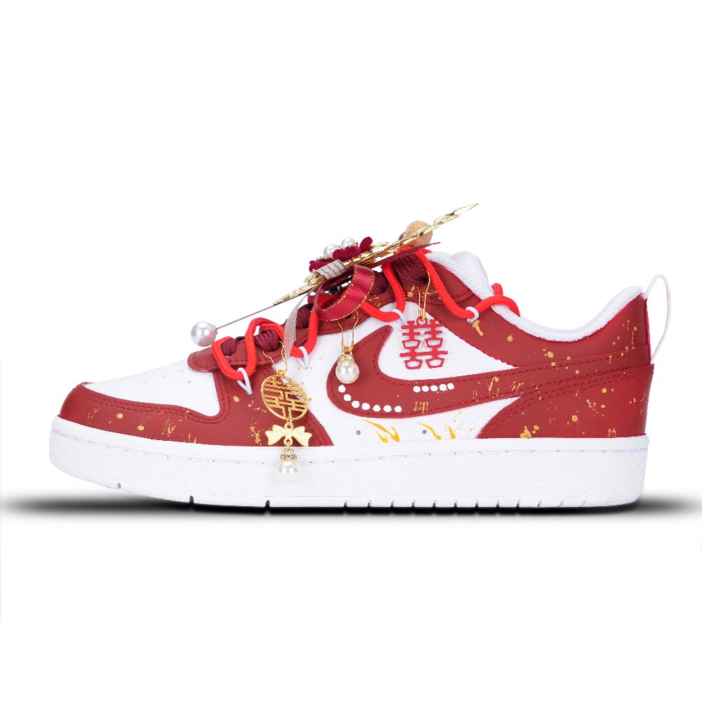 Nike Court Borough Double Happiness Comes To Your Door Anti Slip Wear Resistant Low Top Skateboard Shoes Women's Red
