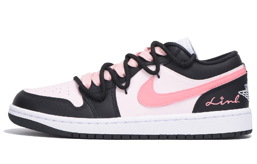 Jordan Air Jordan 1 Slip-Resistant Coverage Low-Top Vintage Basketball Shoes Women's Black Pink