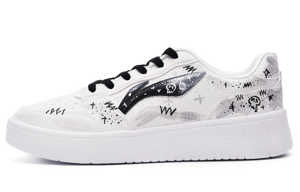 LiNing Acer Truncatum Slip Resistant Shock Absorbers Low Top Skateboard Shoes Men's Black White