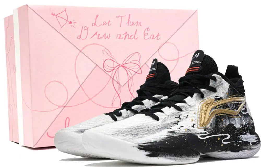 LiNing YuShuai 18 Slip Resistant Rebound Super Light Mid top Basketball Shoes Men's Black Gold White