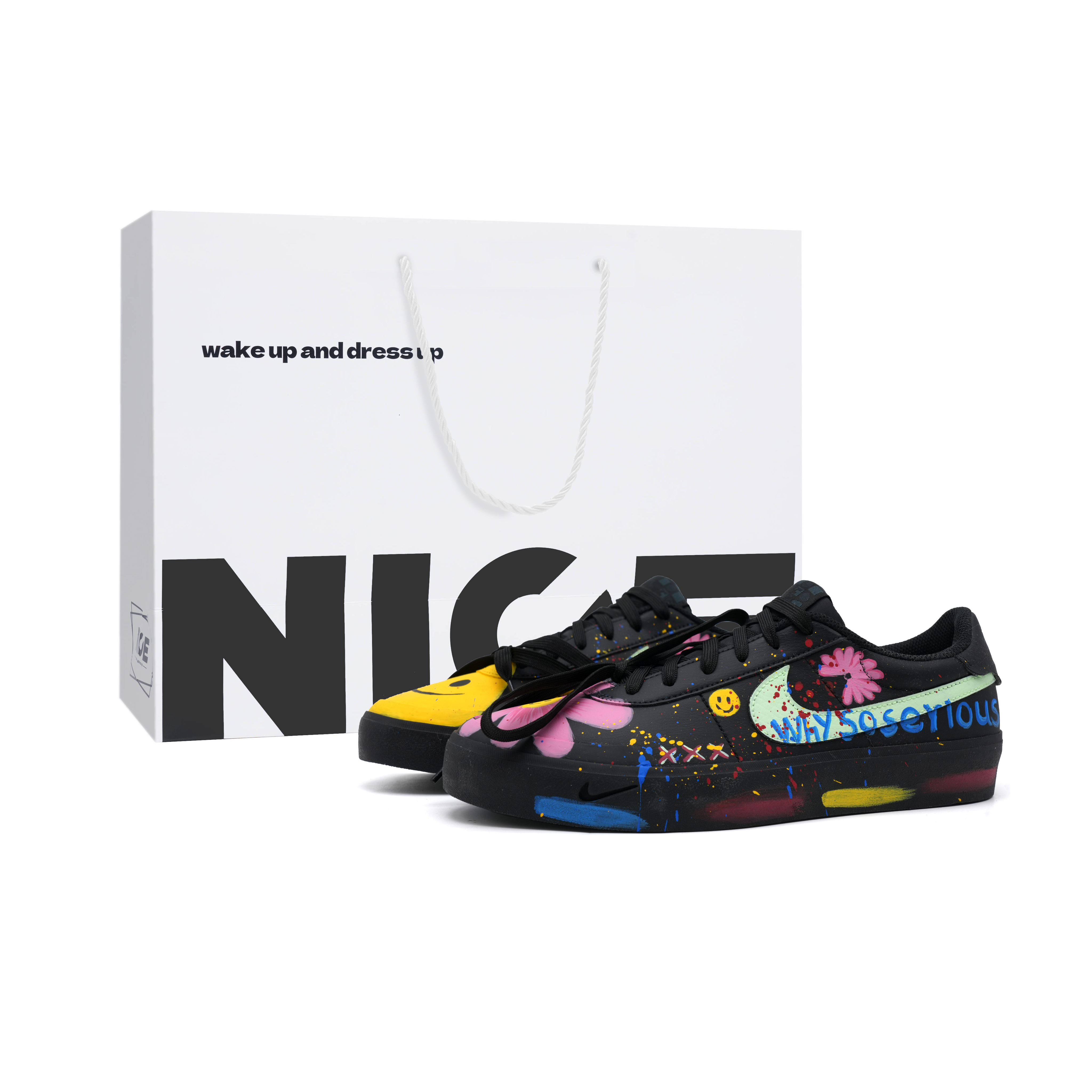 Nike Court Shot BigBang Iconic Scene Lightweight Anti Slip Low top Skateboard Shoes Unisex Black