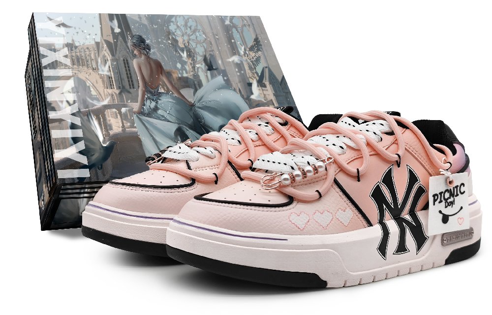 MLB Chunky Liner Abrasion Resistant Height Increasing Low Top Skateboard Shoes Unisex Pink Purple