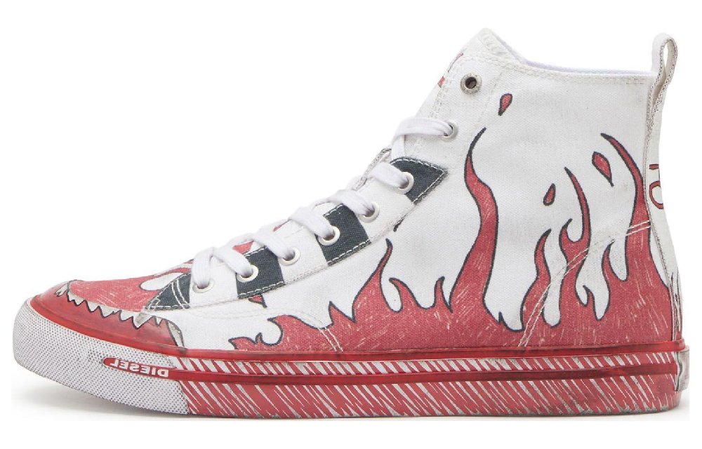 DIESEL S Athos Anti Slip Wear Resistant Mid Top Skateboard Shoes Men's White Red