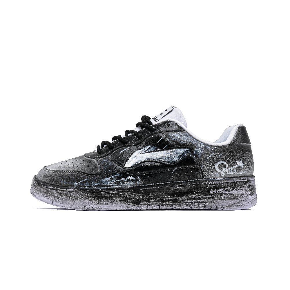 LiNing Pontoon Boats Cushioning, Wear Resistant Low Top Skateboard Shoes Unisex Black White