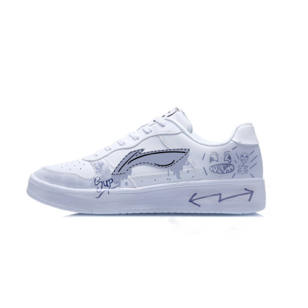 LiNing Pontoon Boats Anti-Slip Wear-Resistant Low-Top Skateboard Shoes Men's White Gray