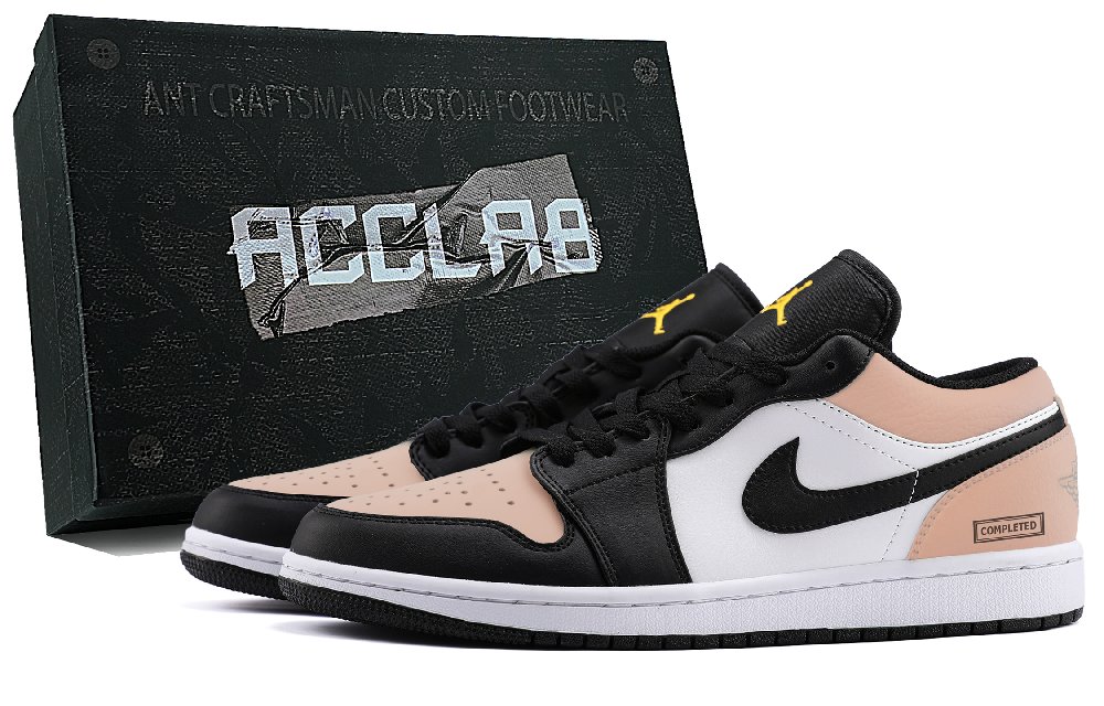 Jordan 1 Abrasion Resistant Low Top Vintage Basketball Shoes Unisex Black Pink