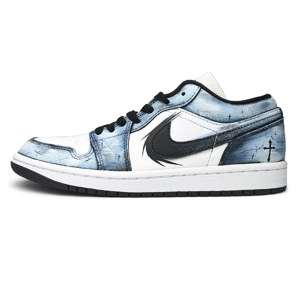 Jordan Air Jordan 1 Erosion Moon Cross Abrasion Resistant Low Top Vintage Basketball Shoes Unisex White Blue