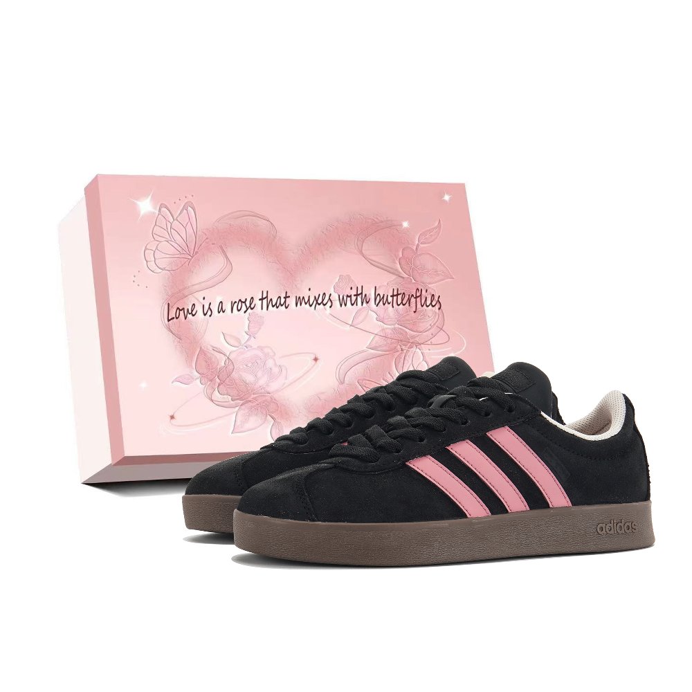 Adidas VL COURT 2.0 Anti Slip Wear Resistant Low Top Skateboard Shoes Unisex Black Pink