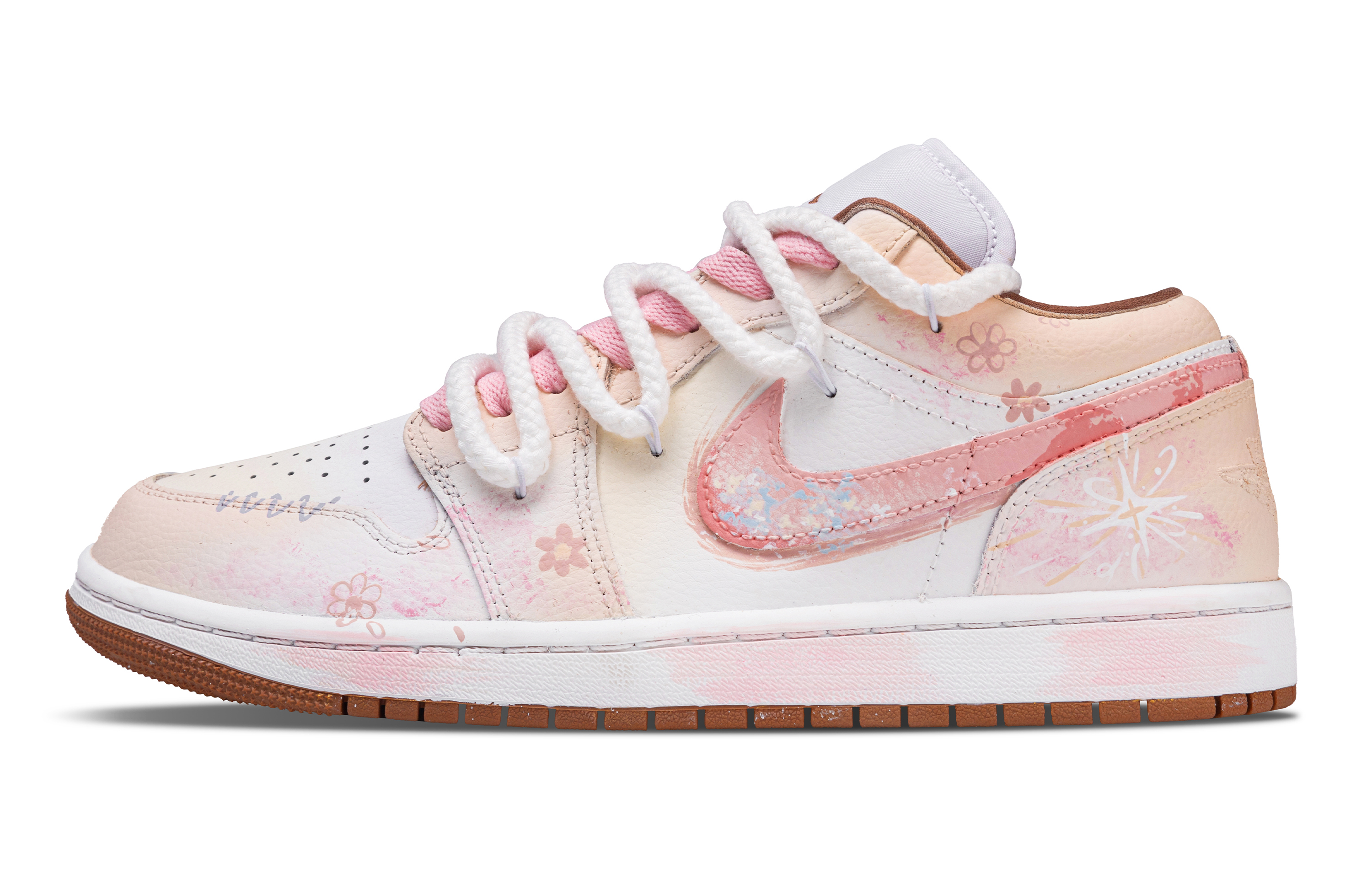 Jordan Air Jordan 1 Half Blooming Blossom Box Abrasion Resistant Low top Vintage Basketball Shoes Unisex Light Pink