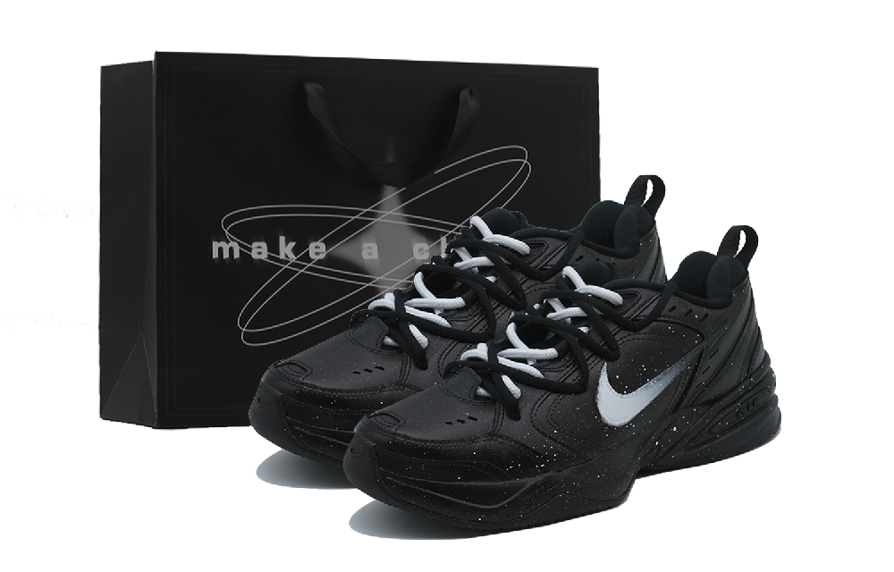 Nike Air Monarch 4 Anti-Slip Wear-Resistant Low-Top Chunky Sneakers Unisex Black White