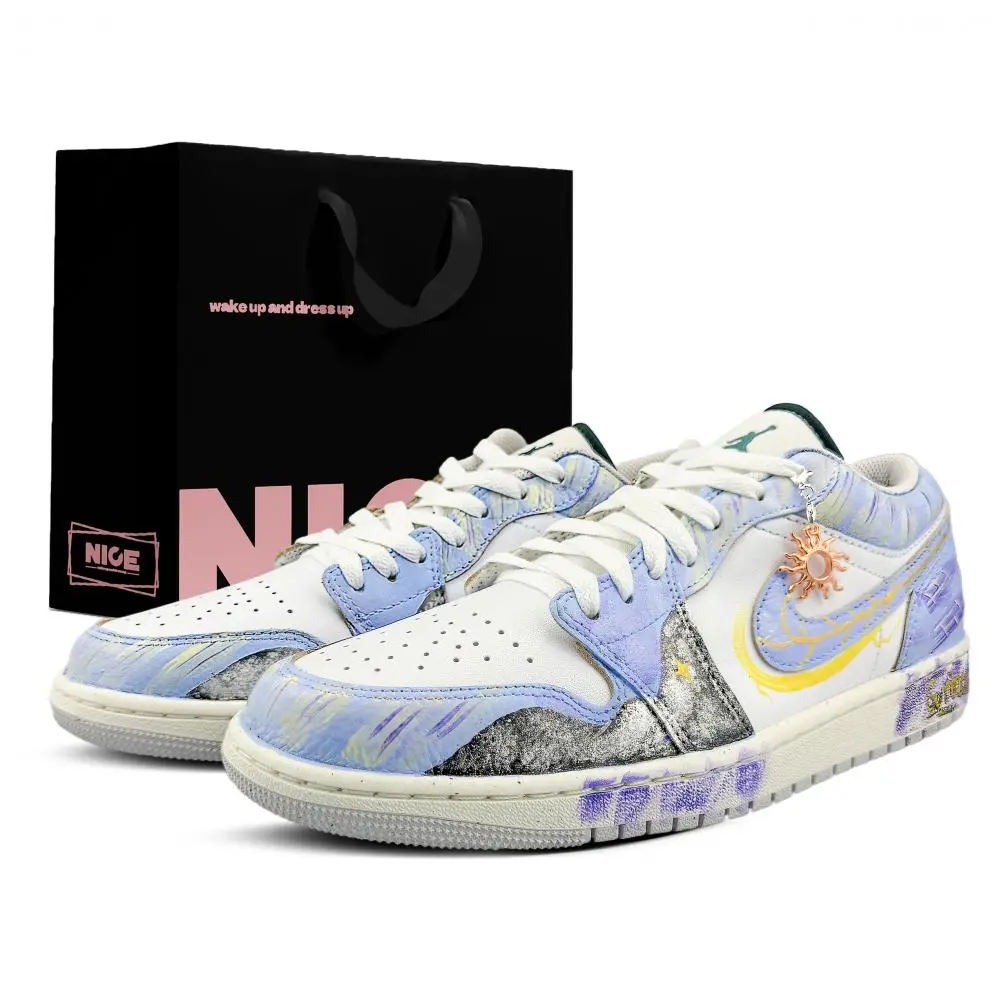 Jordan Air Jordan 1 Abrasion Resistant Low top Vintage Basketball Shoes Unisex Blue