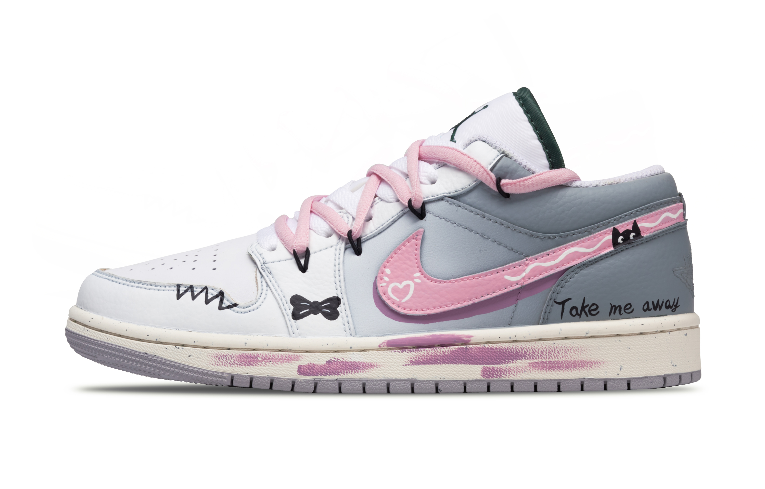 Jordan Air Jordan 1 Cushioning Low top Vintage Basketball Shoes Women's White Pink Gray