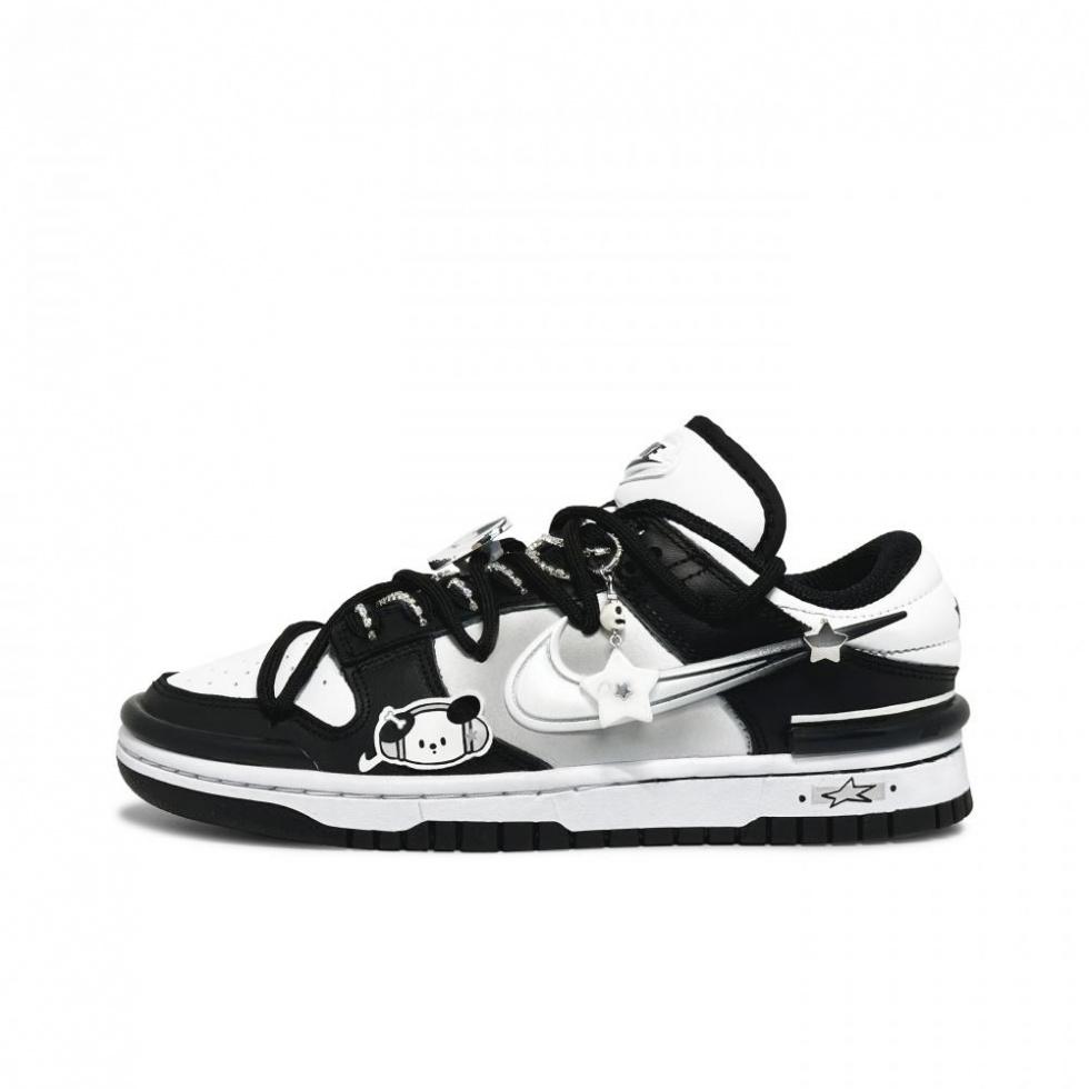 Nike Dunk Low-Top Skateboard Shoes Women's Black White Silver