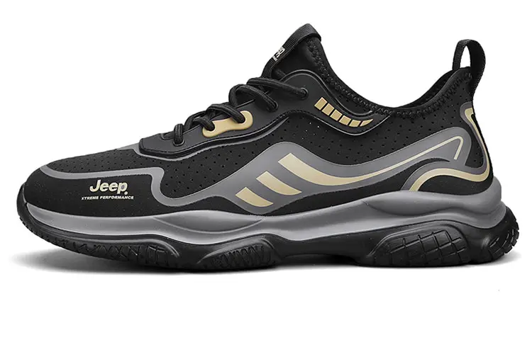 Jeep Cushioned Wear Resistant Lightweight Low Top Casual Shoes Men's Black
