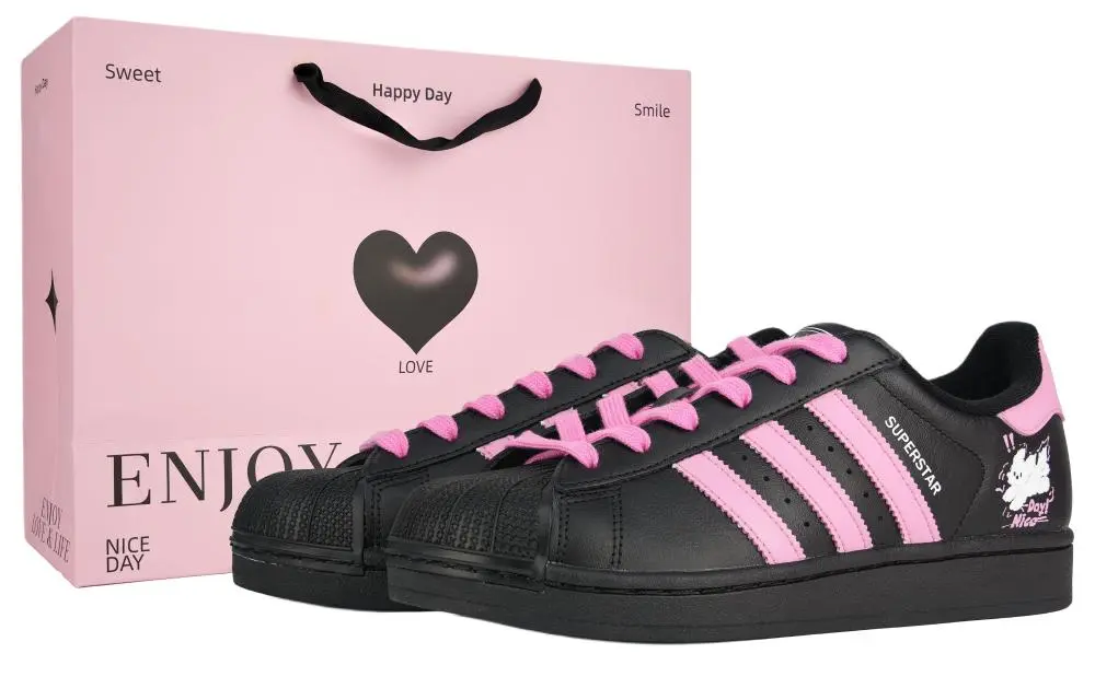 Adidas Originals SUPERSTAR Cotton Candy Ball Abrasion Resistant Low top Skateboard Shoes Women's Black Pink