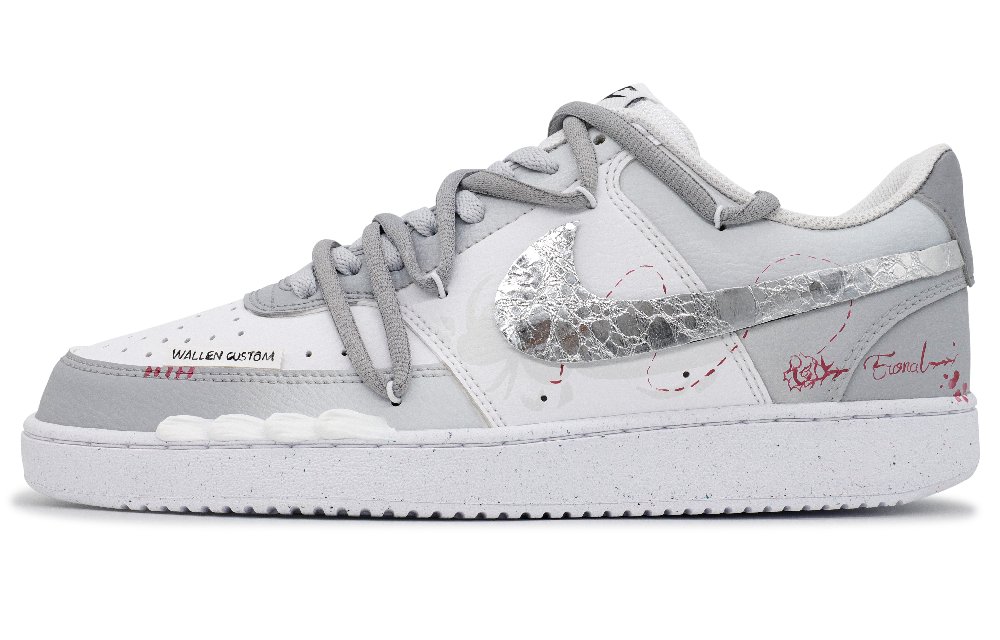 Nike Court Vision 1 Little Silver Star Anti Slip Wear Resistant Low Top Skateboard Shoes Men Gray Silver