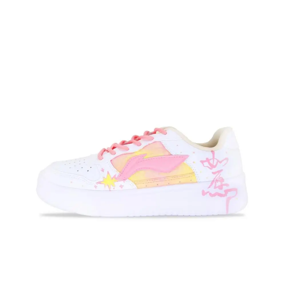 LiNing Pontoon Boats Wear resistant And Lightweight Low top Skateboard Shoes Women's White Pink