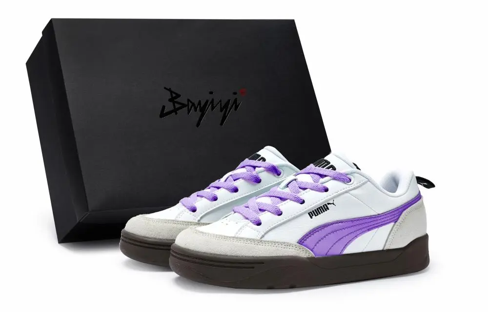PUMA Park Lifestyle Slip Resistant Low Top Skateboard Shoes Unisex White Gray Purple