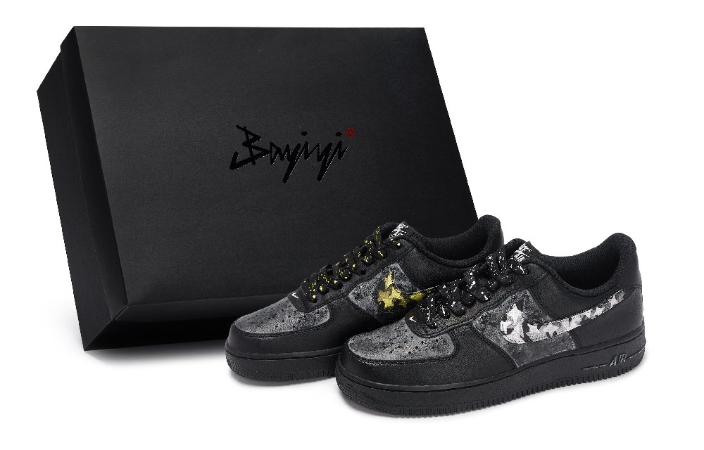 Nike Air Force 1 Skateboard Shoes Unisex Low top Black/Gray/Gold/Silver