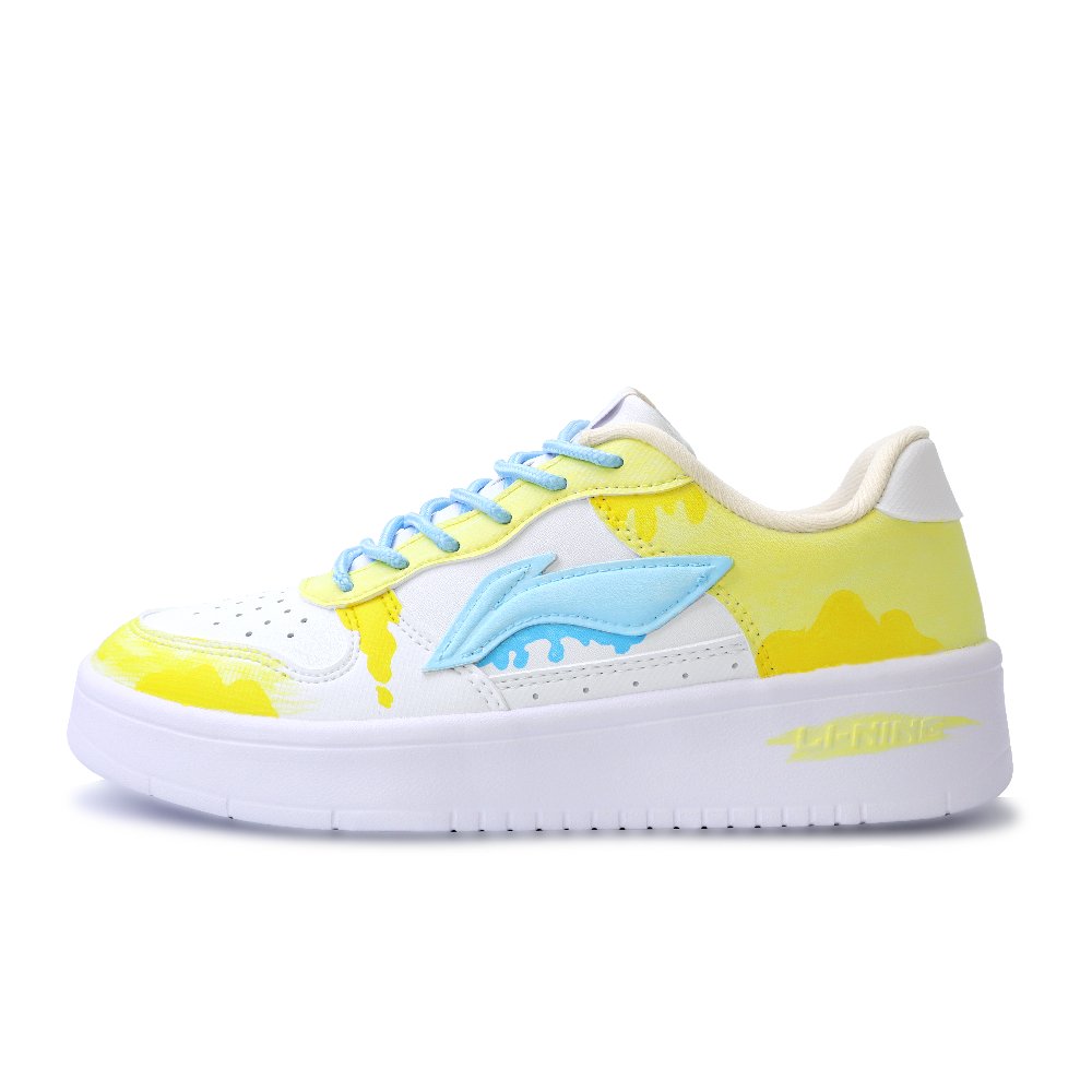 LiNing Pontoon Boats Abrasion Resistant Breathable Low Top Skateboard Shoes Unisex White Blue Yellow