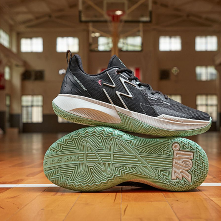 361° Big3 Team Cushioned Slip-Resistant Breathable Low-Top Basketball Shoes Men's Black White Cyan