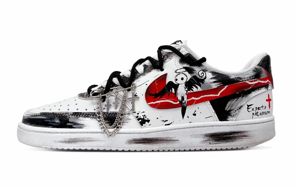 Nike Court Vision 1 Abrasion Resistant Low Top Skateboard Shoes Unisex Black Red