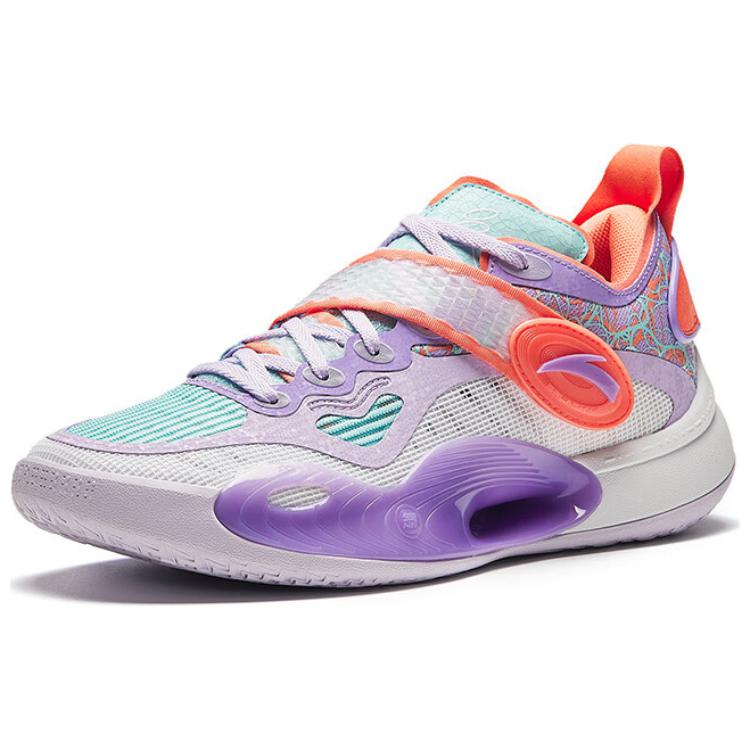 Anta Slip Resistant Low top Basketball Shoes Men's Purple White Orange