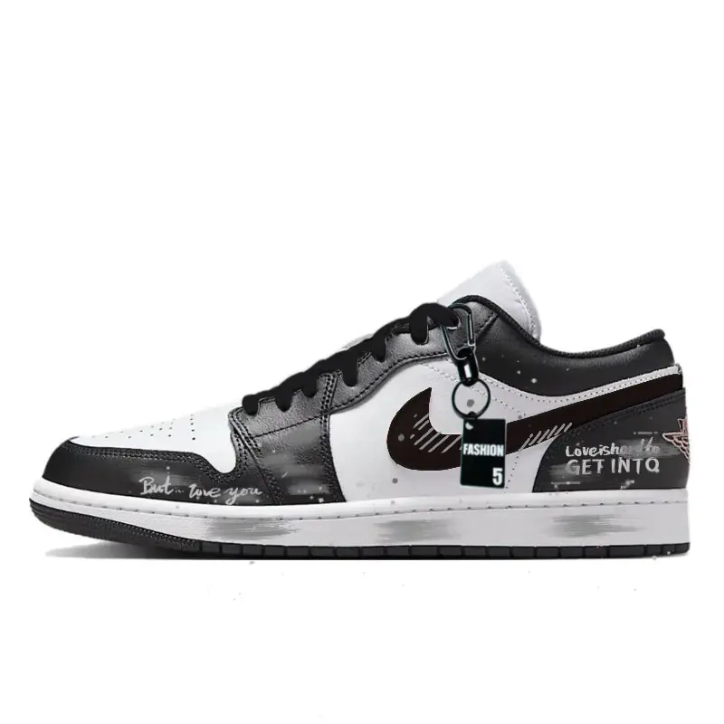 Jordan 1 AJ Day And Night Walker Low top Vintage Basketball Shoes Men's Black White