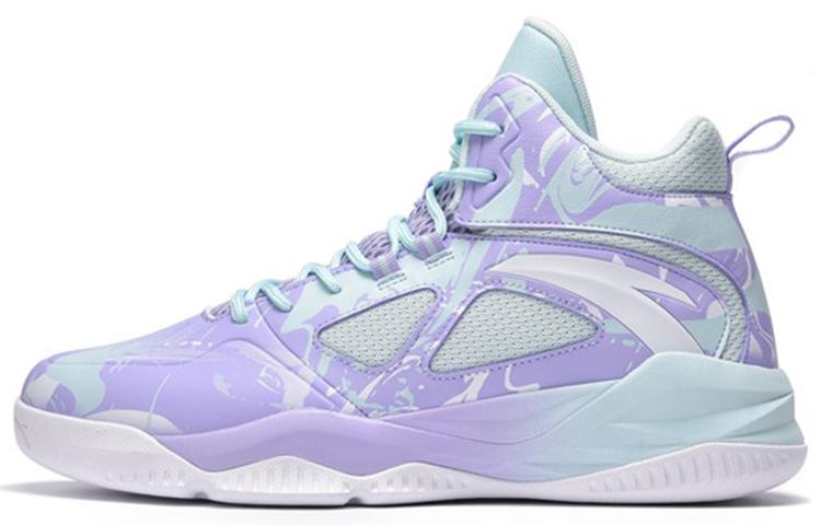 Anta Link-Cloud Cushioning Anti-Slip And Wear-Resistant High-Top Performance Basketball Shoes Purple Blue White