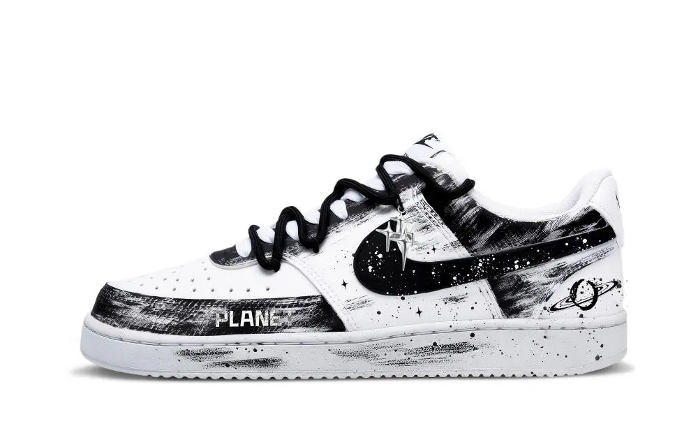 Nike Court Vision 1 Xingji Graffiti Abrasion Resistant Low top Skateboard Shoes Unisex Black White