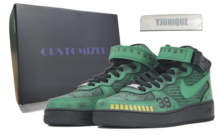 Nike Air Force 1 Black Mid Top Skateboard Shoes Unisex Army Green